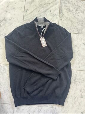 Amicale Cashmere Men's Charcoal Zip-Neck Sweater